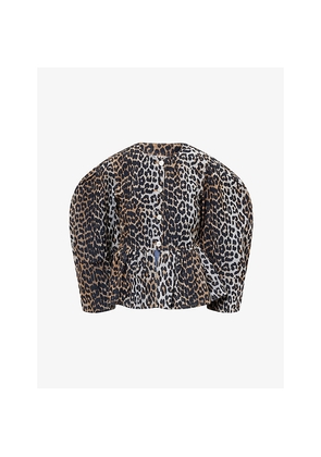 Womens Ganni Leopard Peplum Cotton-Blend Top