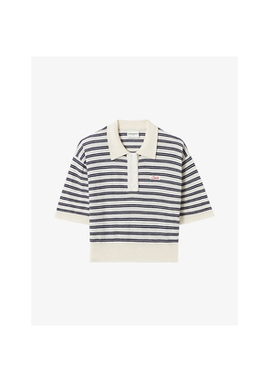 Womens Claudie Pierlot Striped Logo-Embroidered Wool Polo