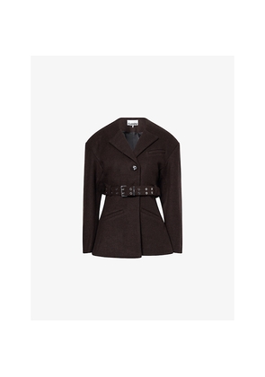 Womens Ganni Belted Single-Breasted Wool-Blend Jacket