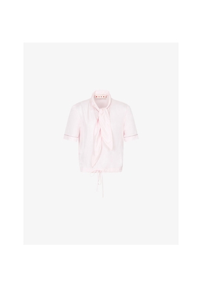 Womens Marni Neck-Tie Short-Sleeve Woven Blouse