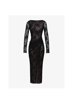 Womens House of CB Sapphira Asymmetric Stretch-Lace Maxi Dress