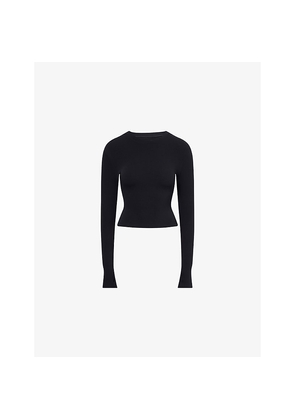 Womens Bo+Tee Thermal Long-Sleeve Stretch-Rib Top