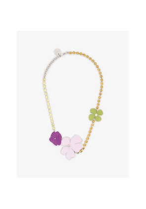 Womens Marni Enamel Flower and Rhinestone Brass Necklace