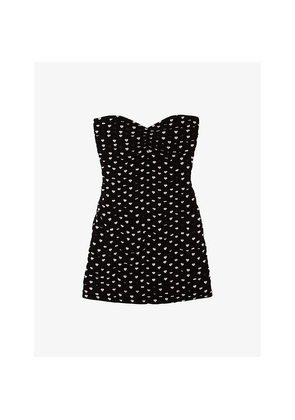 Womens The Kooples Heart-Print Strapless Woven Mini Dress