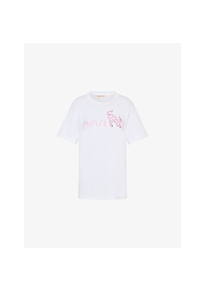 Womens Marni Animal Alphabet Flocked Logo Cotton T-Shirt
