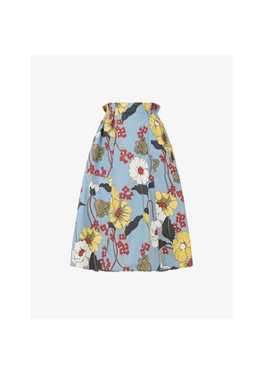 Womens Marni Melodia Floral-Pattern Cotton-Poplin Midi Skirt