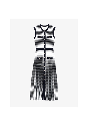 Womens Maje Breton-Stripe Sleeveless Cotton-Blend Maxi Dress