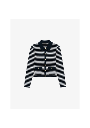 Womens Maje Striped Polo-Collar Knitted Cardigan