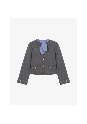 Womens Maje Striped-Collar Cropped Knitted Cardigan