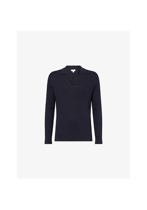 Mens Sunspel Open-Collar Stretch-Rib Silk and Cotton Polo Top