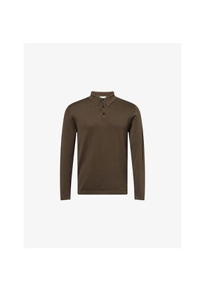 Mens Sunspel Regular-Fit Long-Sleeves Cotton-Knit Polo Shirt