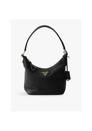 Womens Prada Logo-Embroidered Mini Leather Shoulder Bag