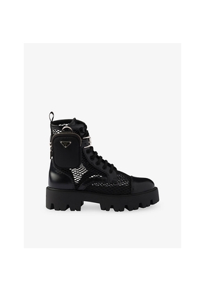 Womens Prada Mesh and Brushed Leather Boots