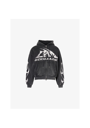 Mens Godmade Graphic-Print Washed Cotton Hoody