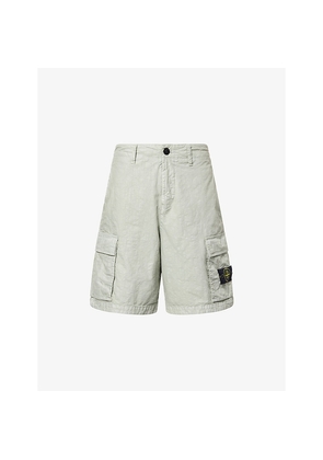Mens Stone Island Panama Patch-Pocket Woven Cargo Shorts