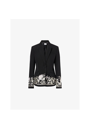 Womens Erdem Floral-Embroidered Tailored Wool Blazer