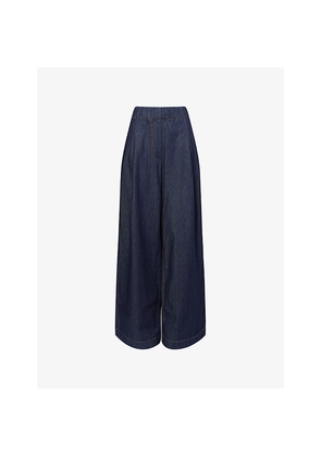 Womens Dries Van Noten Pleated Wide-Leg Denim Trousers