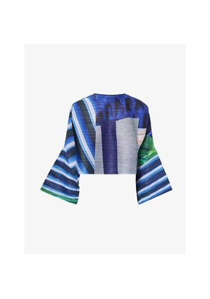 Womens Pleats Please Issey Miyake City Collage Cropped Knitted Cardigan