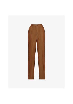Womens Dries Van Noten Striped Straight-Leg Wool-Blend Trousers