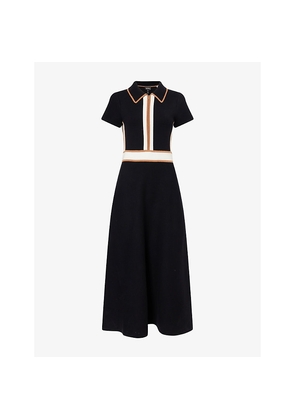 Womens Me And Em Collared Contrast-Stripe Merino Wool-Blend Maxi Dress