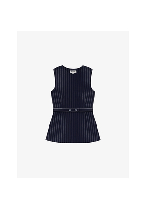 Womens Ro&Zo Pinstripe Long-Line Woven Top
