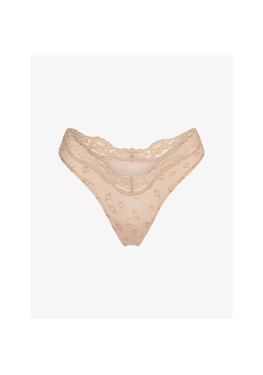 Womens Skims Fits Everybody Dipped Lace-Trim Jersey Thong