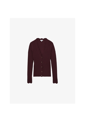 Womens Reiss Vinny Scallop-Trim Ribbed-Knit Cardigan