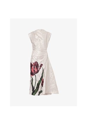 Womens Erdem Draped Floral-Print Crinkle-Crepe Midi Dress