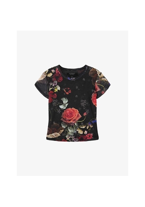 Womens Allsaints Ellie Floral-Print Mesh T-Shirt