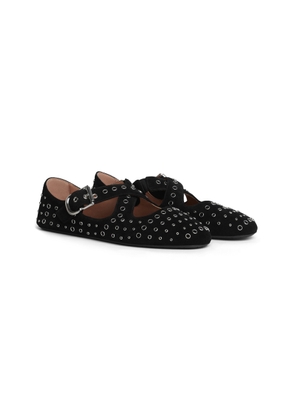 ALAÏA Eyelet-Embellished Suede Ballet Flats - Moda Operandi