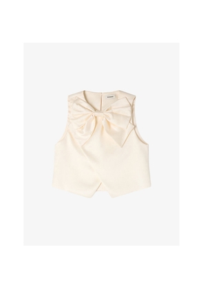 Womens Sandro Bow-Appliqué Cropped Satin Top