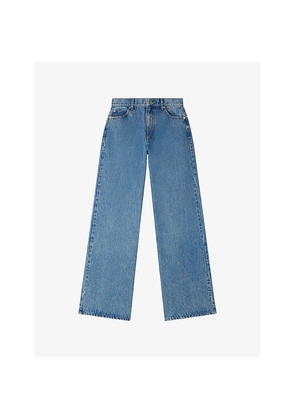 Womens Sandro Wide-Leg Faded Denim Jeans