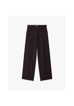 Womens Sandro Wide-Leg Mid-Rise Woven Trousers