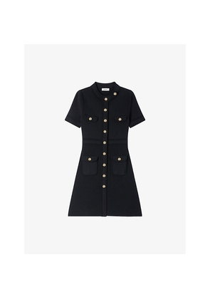Womens Sandro Short-Sleeved Button-Up Knitted Mini Dress