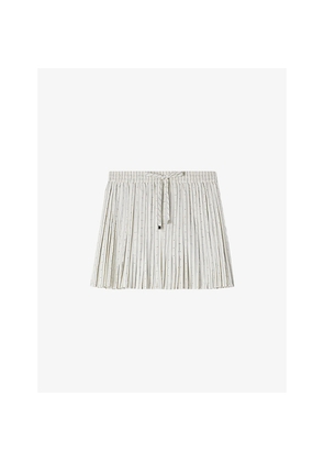 Womens Sandro Striped Pleated Woven Mini Skirt