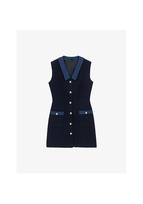 Womens Maje Denim-Trim Sleeveless Tweed Mini Dress