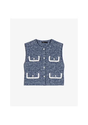 Womens Maje Boxy-Fit Round-Neck Tweed Vest