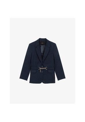 Womens Maje Pinstripe Chain-Embellished Wool-Blend Suit Jacket