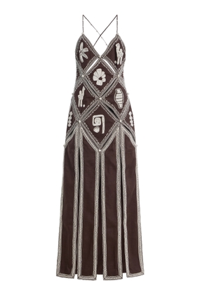 ALÉMAIS Leandra Embroidered Linen-Silk Midi Dress - Moda Operandi