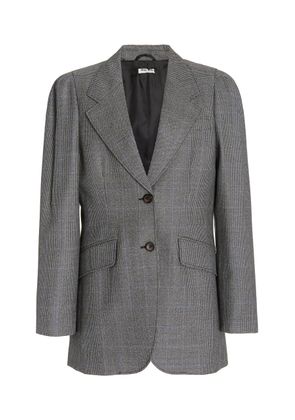 Miu Miu Puff-Sleeve Checked Wool Blazer - Moda Operandi