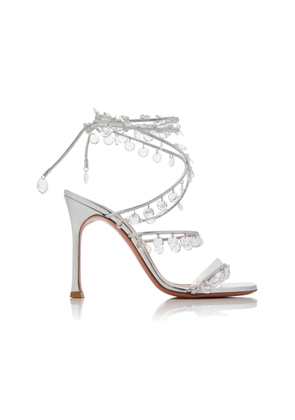 Amina Muaddi Tina Lace-Up Metallic Leather Sandals - Moda Operandi