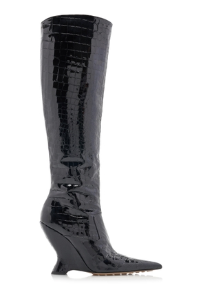 Bottega Veneta Punta Gloss Croc Leather Boots - Moda Operandi