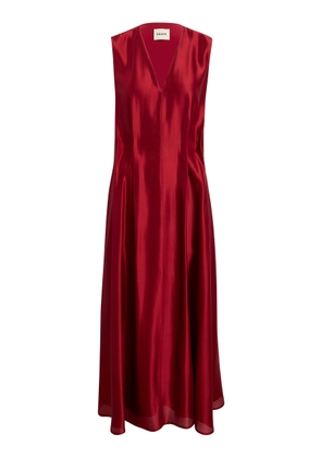Khaite Syd V-Neck Silk-Twill Midi Dress - Moda Operandi