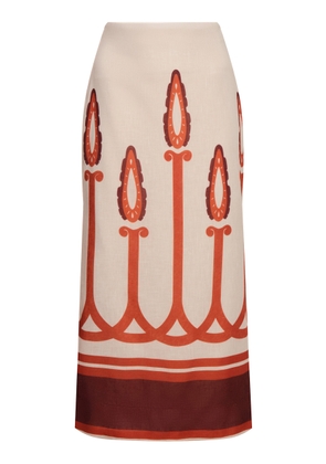 Andres Otalora Infinito Resplandor Torch-Print Linen Midi Skirt - Moda Operandi