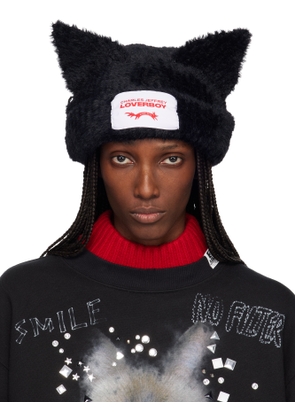 Charles Jeffrey LOVERBOY Black Fluffy Chunky Ears Beanie