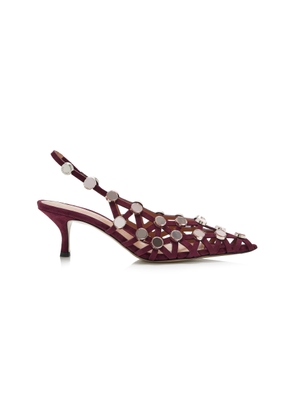 The Attico Grid Embellished Suede Slingback Pumps - Moda Operandi