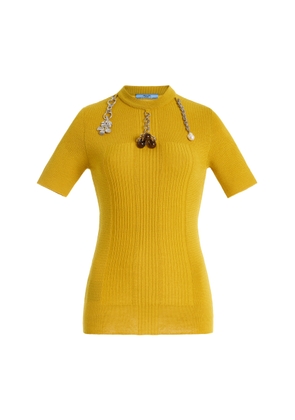 Prada Charm-Detailed Knit Wool Top - Moda Operandi