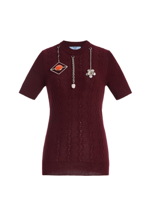 Prada Charm-Detailed Knit Wool Top - Moda Operandi