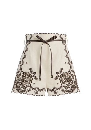 Zimmermann Ascension Embroidered Linen Shorts - Moda Operandi