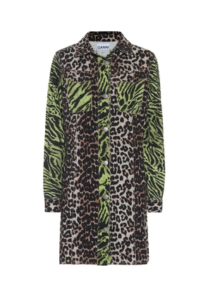 Ganni Leopard-print denim shirt dress